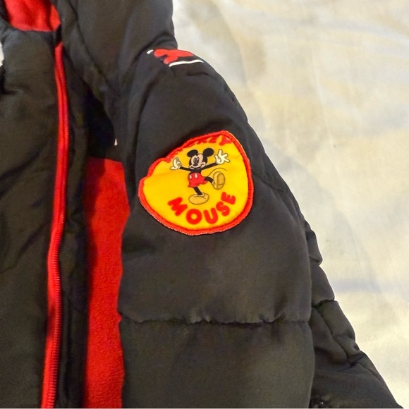 Disney Winter Coat & Mickey Stuffy, Kids Black Red Hooded Puffer Backpack Sz 2T - Picture 4 of 16
